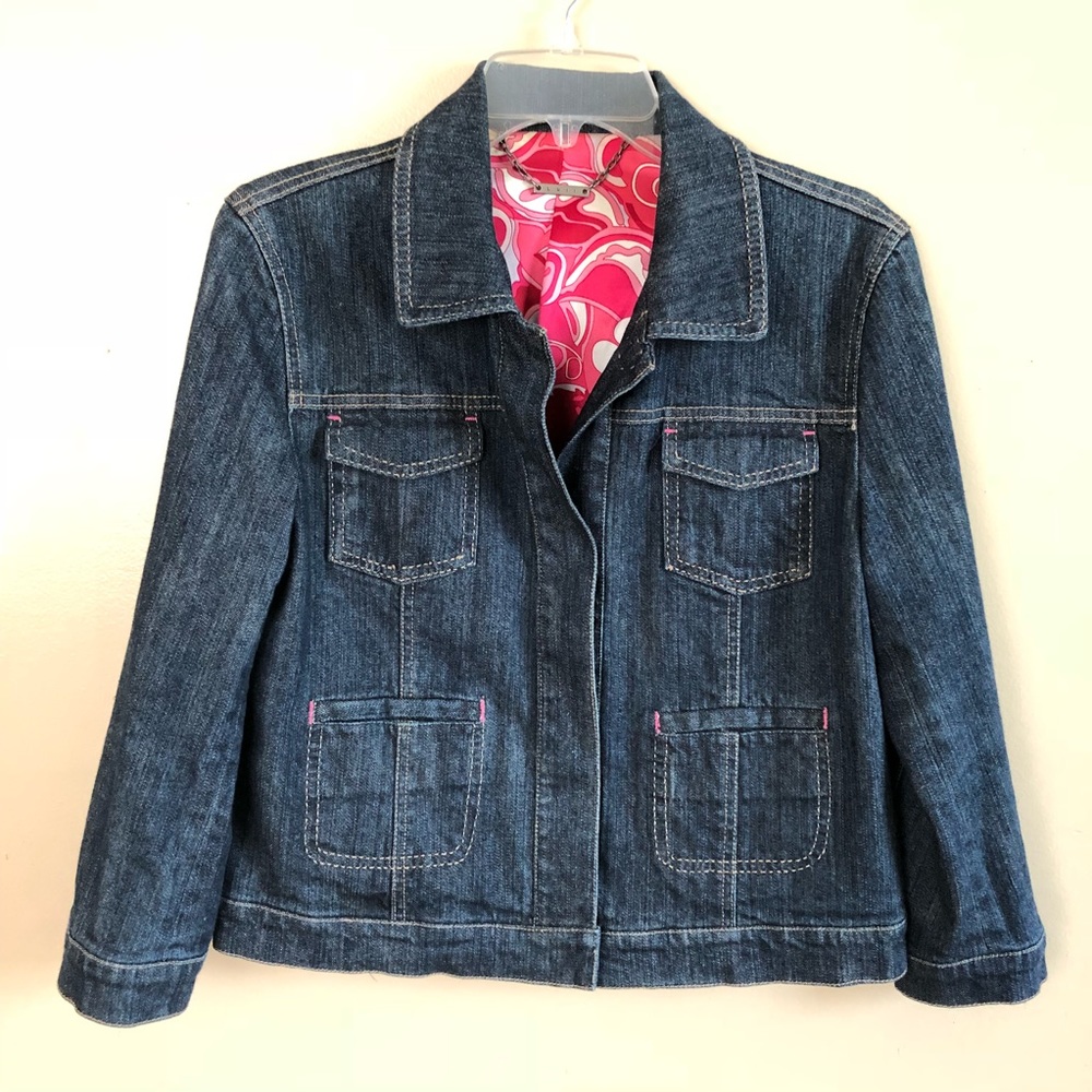LVII Women’s Denim Jacket Pink Stitching Sz L